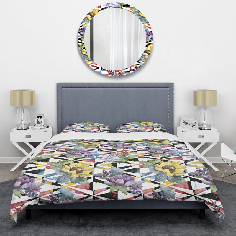 Ensemble de housse de couette en microfibre mauve / jaune / blanc / vert, Housse de couette pour très grand lit et 2 très