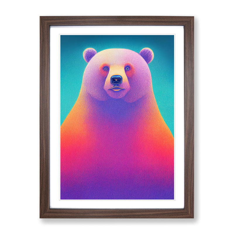 Colourful Bear - Print, 66cm H x 48cm W x 2cm D, Walnut Framed, White