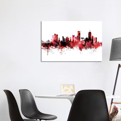 Boston Skyline Red Black by Michael Tompsett - Wrapped Canvas Painting
