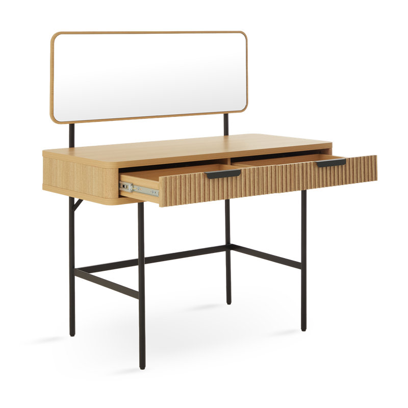 Alder Two Drawers Dressing Table with Mirror, Oak