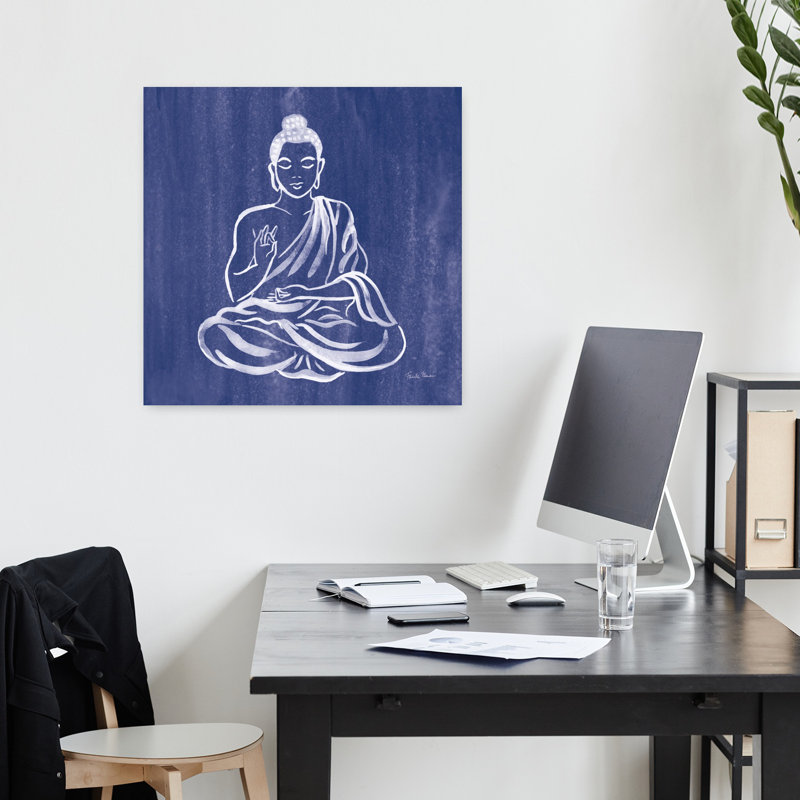 Bouddha contemporain avec art bleu asiatique, H 18 po x l 18 po
