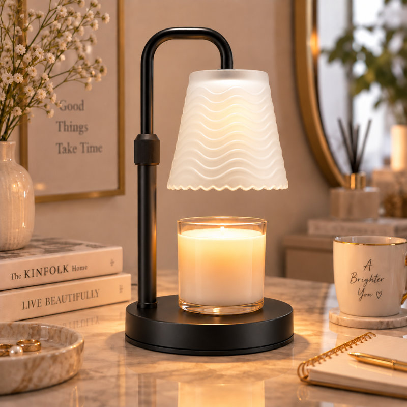 Candle Warmer Lamp with Timer & Dimmer, Wax Heating Melter for Scented Candle Jars Women House Warming Gift Heightness Adjustable bedrooms kitchen office Aesthetic Room Decor(Wavy Frosted Glass)