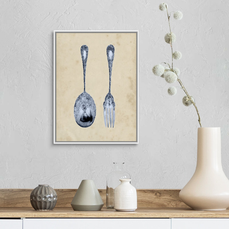 " Antique Utensils III ", 17.7" H x 13.7" W x 1.75" D, White Floater Frame