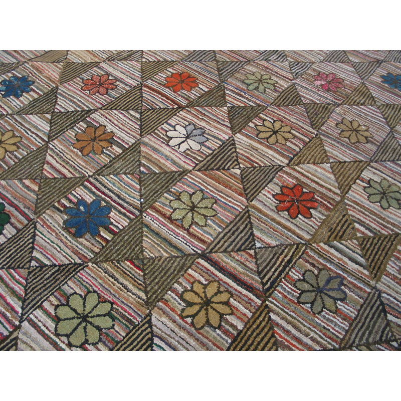 Antique American Hooked Usa Wool Rug