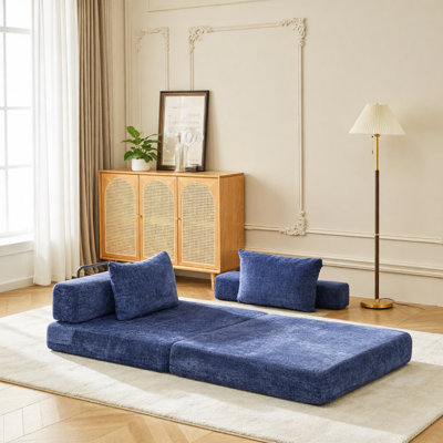 Compression Sofa,Convertible Floor Sofa Bed With Fixed-Shape Frame,Single Seater Boneless Modular Sectional Sofa,No Assembly Required,Chenille Fabric,For Living Room Bedroom,Dark Blue