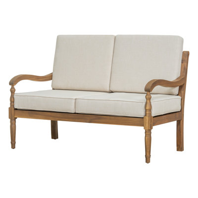 Axton Patio Acacia Wood Loveseat With Removable Cushions by Charlton Home