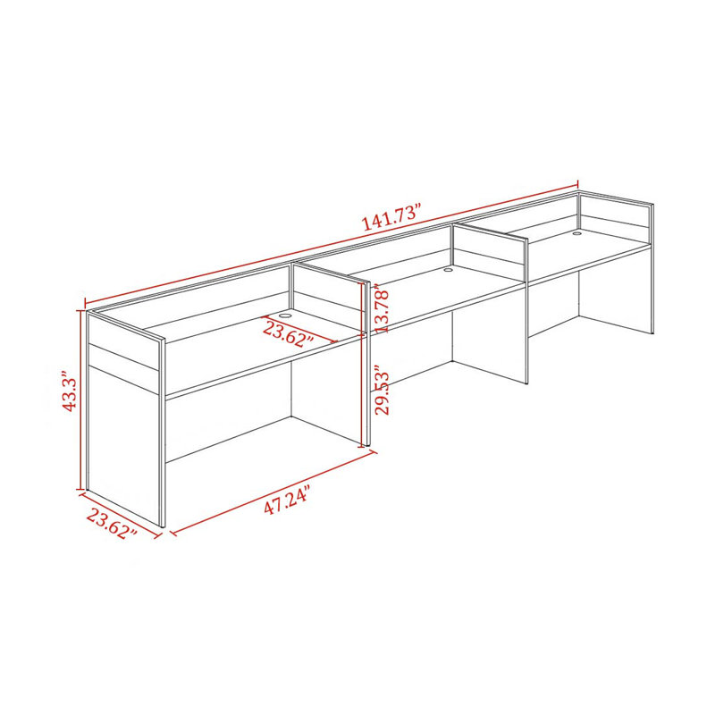 Tamonica Rectangle 3 Person Partition Desk with Cable Management