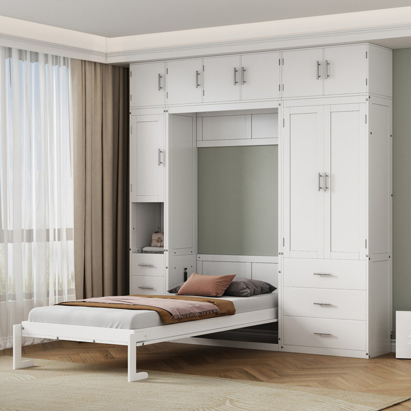 Lit escamotable avec casiers et armoires Murphy, Lit simple