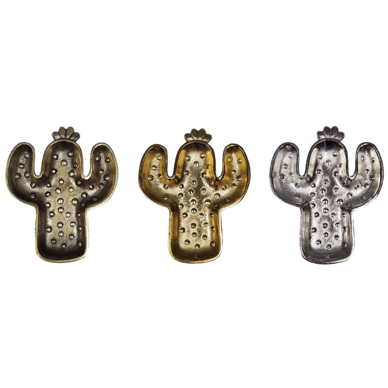 Plateau à bijoux cactus en métal doré antique