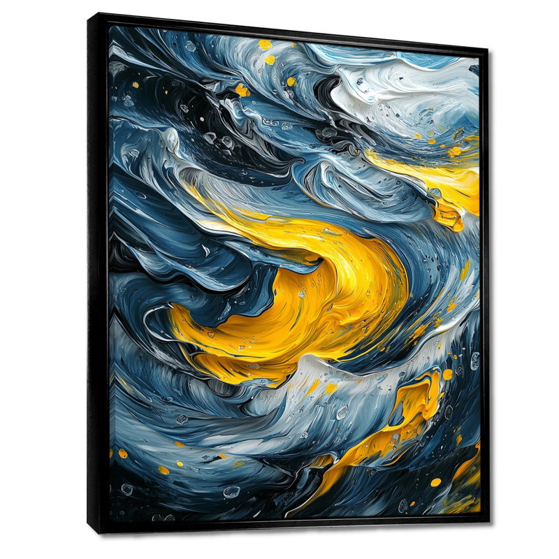 Ocella, encre jaune et grise Oceanic Waves III - reproduction d'art sur toile, H 20 po x l 12 po, Noir