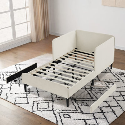 Lit de jour rembourré avec tiroirs et planches latérales réglables (sans matelas)
