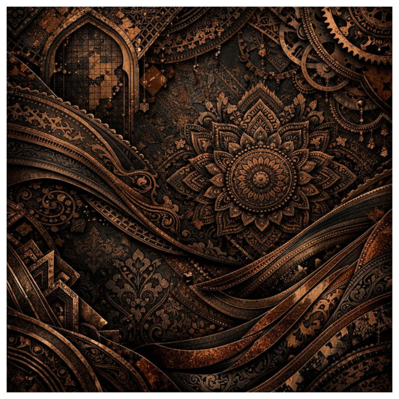 Tapis de bain mandala complexe en bronze, 34in W x 21in L
