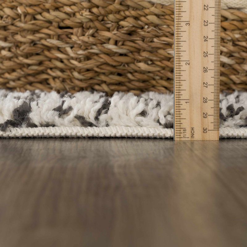 Gray and Beige Geometric Synthetic Runner Rug 2'7" x 10'