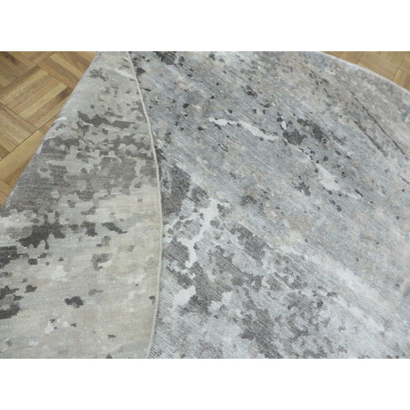 Tapis rond gris noué à la main de conception unique 7 pi 10 po Bettine