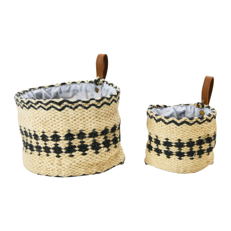 Union Rustic Leata Jute / Sisal Decorative Basket, Cream/Black/Brown