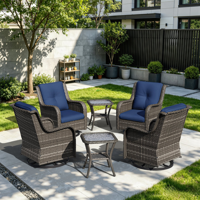 Ensemble de chaises pivotantes en osier 6 pièces Maude, Bleu, Brun