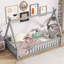 Lit simple tipi avec garde-corps, lit de sol en forme de tente avec lattes pour enfants, gris-118230925