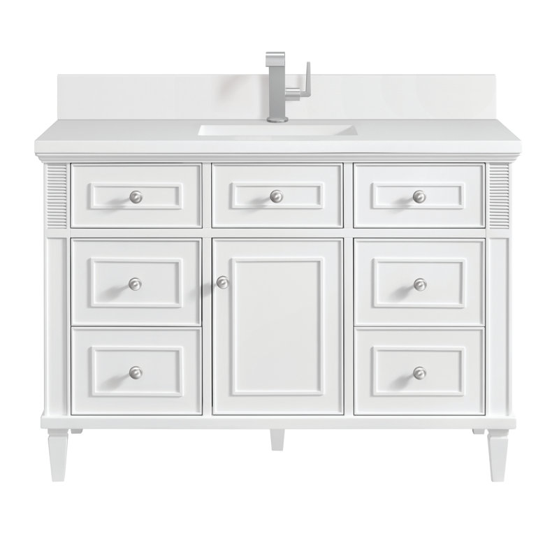 Lorelai 48'' Single Bathroom Vanity with Top, White Zeus Quartz, Bright White, Single-Hole