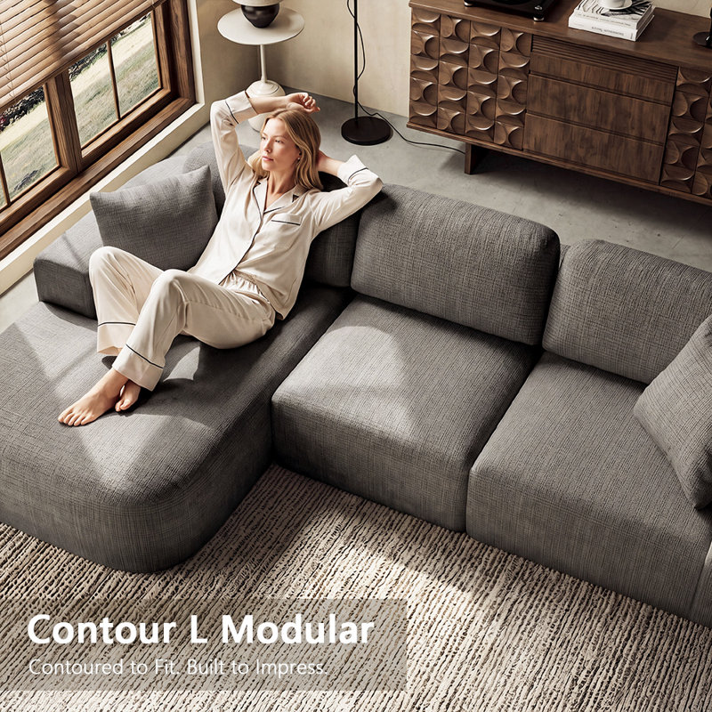 Modular Sectional Sofa with Chaise, Modern Woven Upholstery Boneless, Convertible L-Shaped Design, No Assembly Required for Living Room