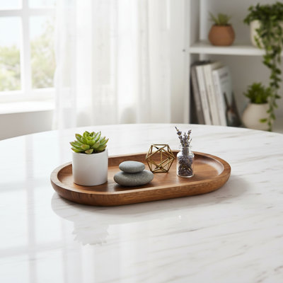 Small Oval Wood Tray, Decor & Storage For Kitchen And Bathroom Countertops