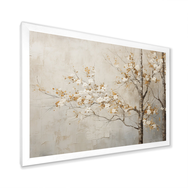 Harmonisation des arbres beiges III sur toile, H 30 po x l 40 po x P 1,5 po, Cadre simple blanc