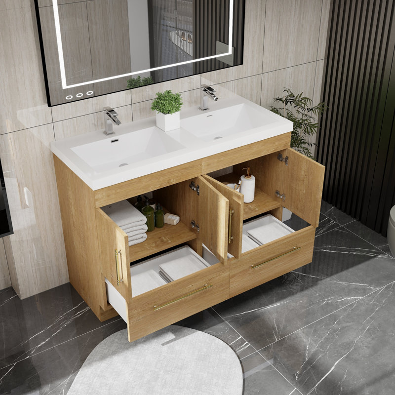 Meuble-lavabo double l 48 po Kyng, Chêne