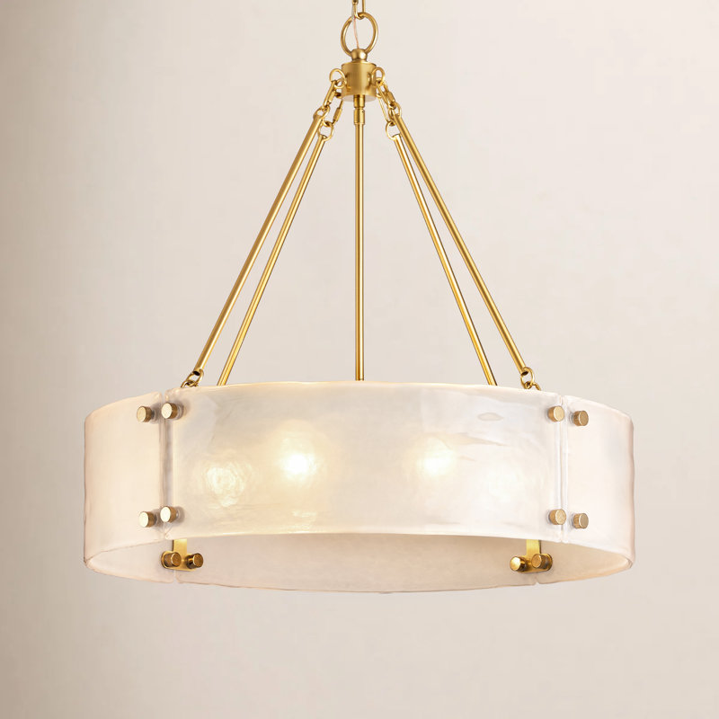 Lustre tambour 6 lumières à intensité variable, Blanc perle
