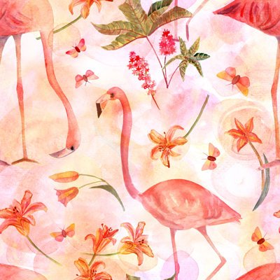 Alkaios Watercolour Flamingo Birds 1 Piece Wrapped Canvas Painting
