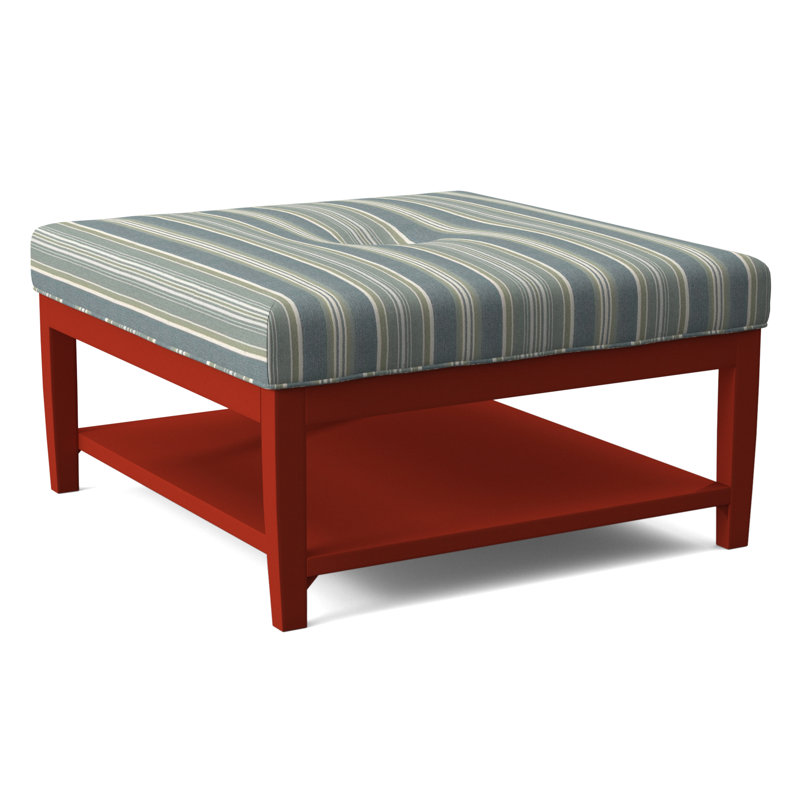 Hammond Square Ottoman, Green and Blue Stripe; 0252-54, Nickel Finish