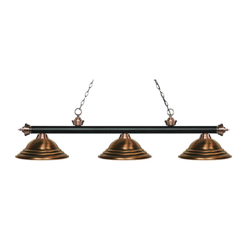 Luminaire suspendu linéaire à 3 lumières pour table de billard Chevelle, Cuivre antique, Noir mat