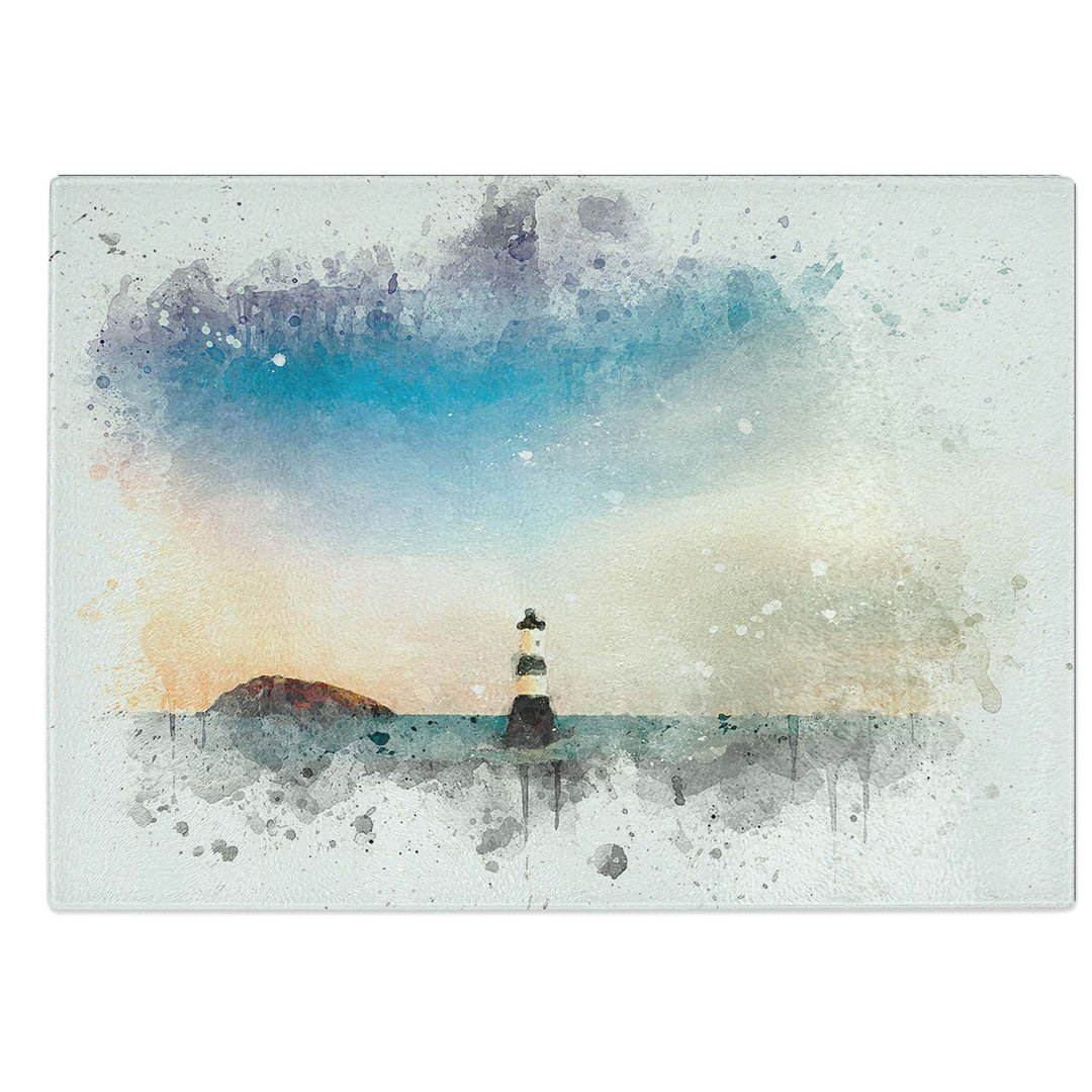 Glass Lighthouse & Seascape At Dusk in Abstract Chopping Board