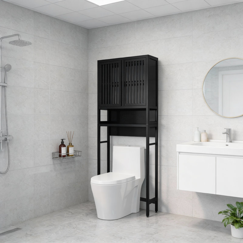 Modern Over The Toilet Storage Cabinet,double Door Bathroom Organizer With Open Shelf