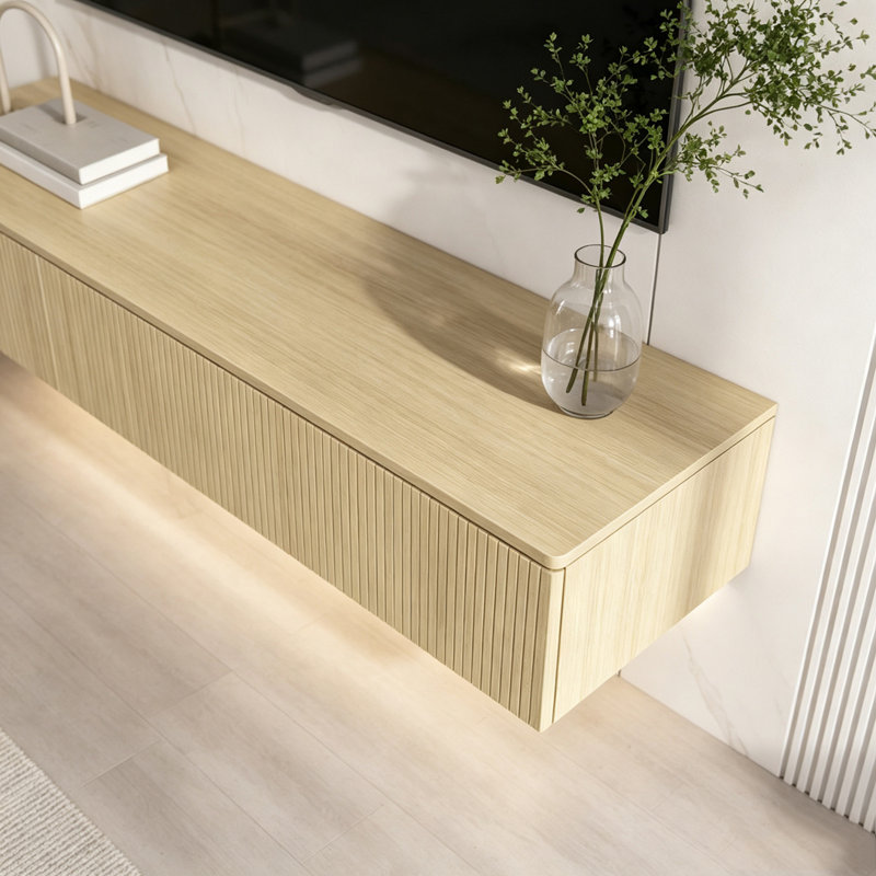 Meuble télé flottant fixé au mur avec 16 DEL de couleur, Bois