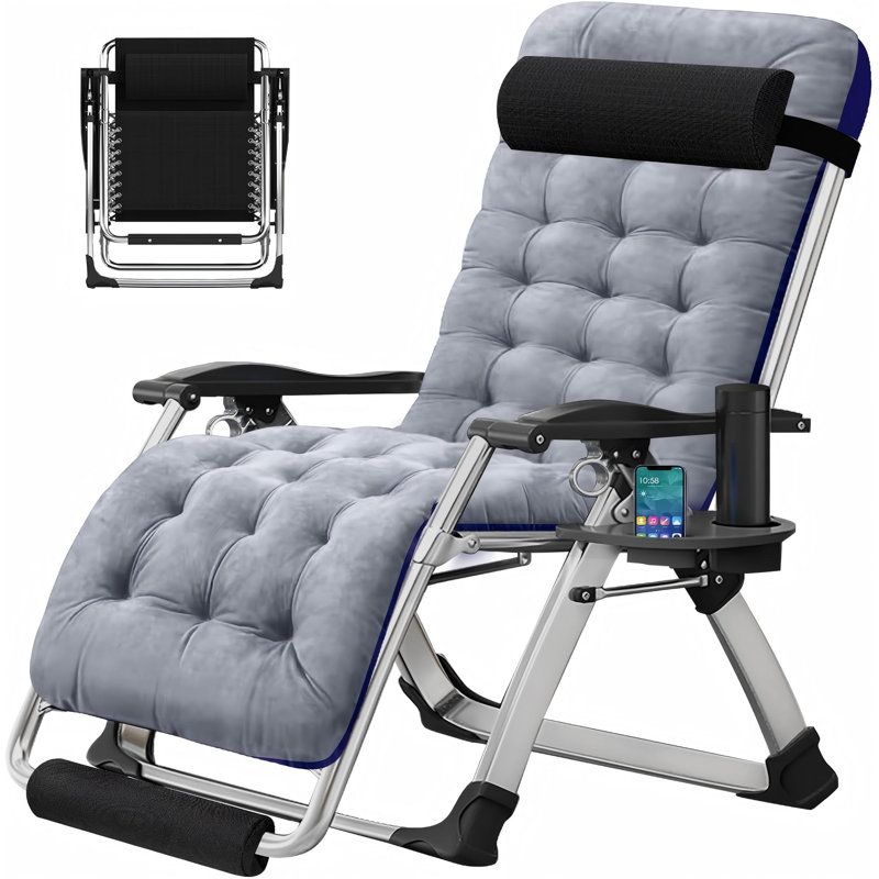Zero Gravity Chair with Cushion, Cup Holder, Headrest, Lawn Recliner, Reclining Patio Lounger Chair, Gray