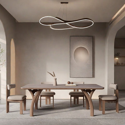 Modern Minimalist Wood Stone Dining Table Chair