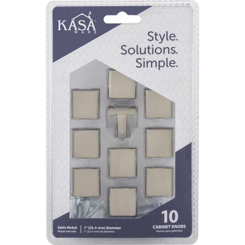1” Length  Square Knob, Satin Nickel