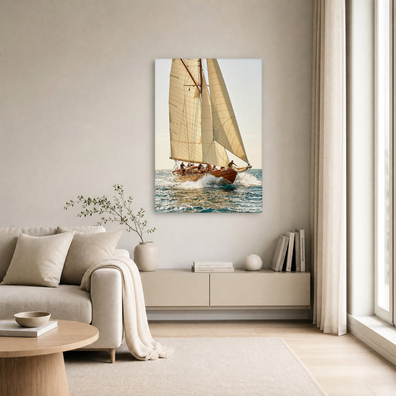 Toile en bois avec voilier en bois, H 30 po x l 20 po