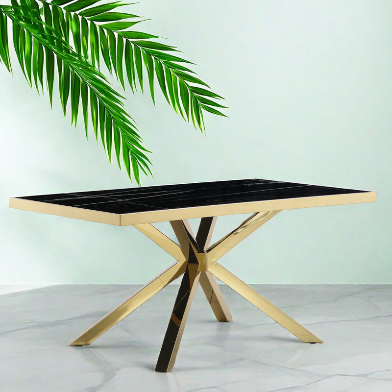Faux Marble Top Metal Base Dining Table