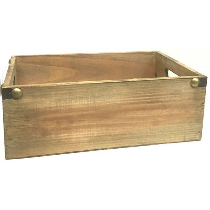 Caisse rectangulaire en bois massif avec garniture en métal