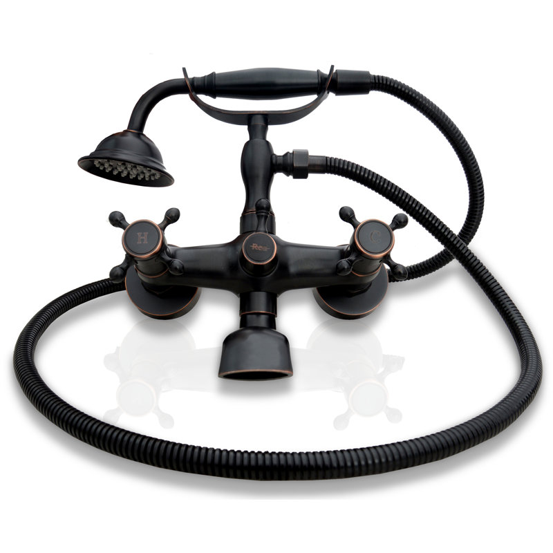 2 Handle Wall Bath Shower Mixer Bath Filler with Diverter, Old Black