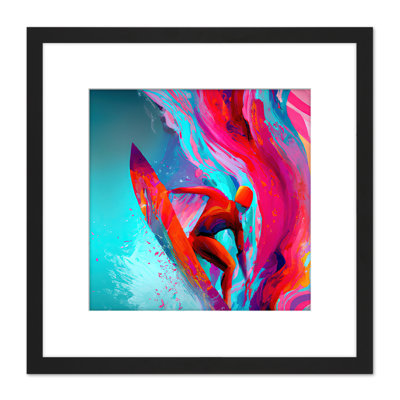 Surfer Wave Sea Bright Watercolour - Single Picture Frame Print