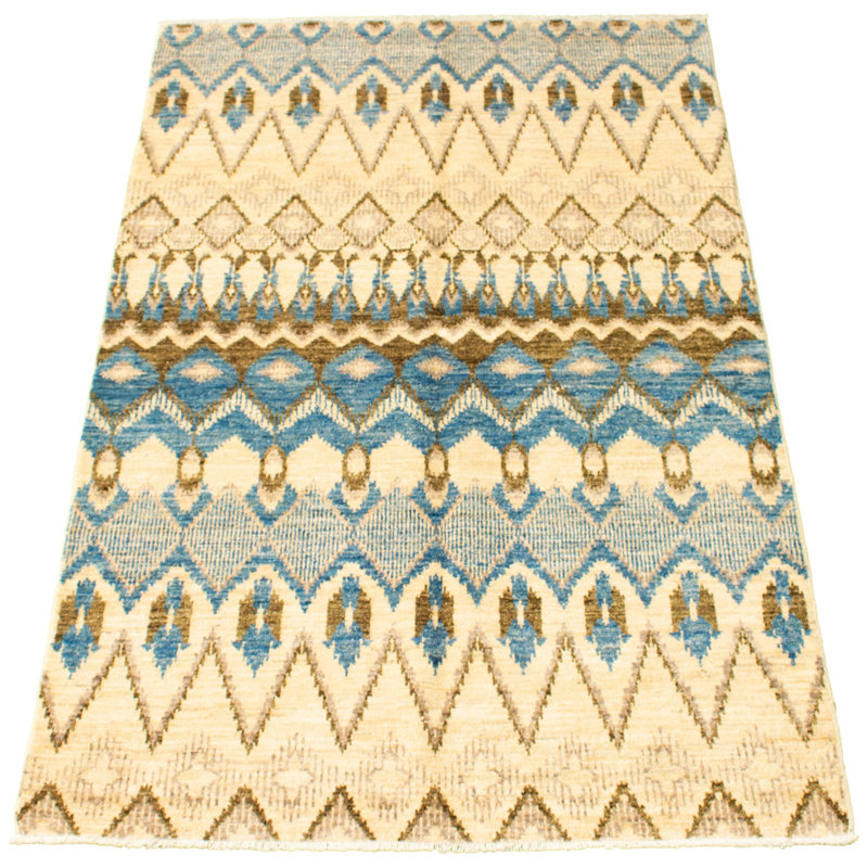 Tapis unique en laine noué à la main Shalimar nouvel âge de 5 pi 2 po x 8 pi 4 po crème
