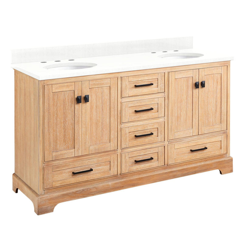 Quen 60" Freestanding Double Basin Vanity Set with Cabinet, Vanity Top, and Oval Undermount Sinks, Driftwood Brown