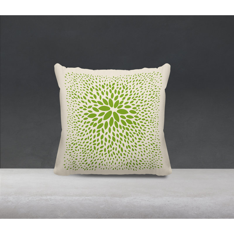 Coussin décoratif intérieur / extérieur en polyester filé à la main Bavière, Chartreuse / crème, H 17 po x l 17 po