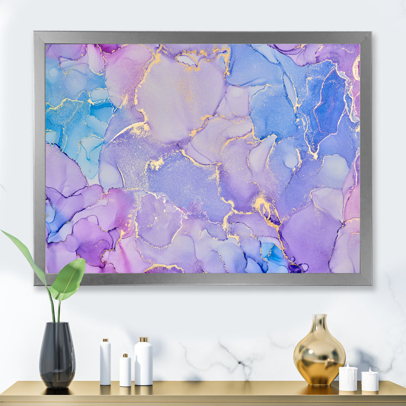«Pink and Blue Ink Clouds IV», reproduction d'art sur toile moderne, H 28 po x l 60 po x P 1,5 po, Toile tendue