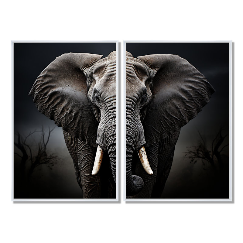 Éléphant Silent Majesty III - animaux, ensemble d'éléphants, ensemble de 2, 36" H x 48" W, Impression encadrée flottante