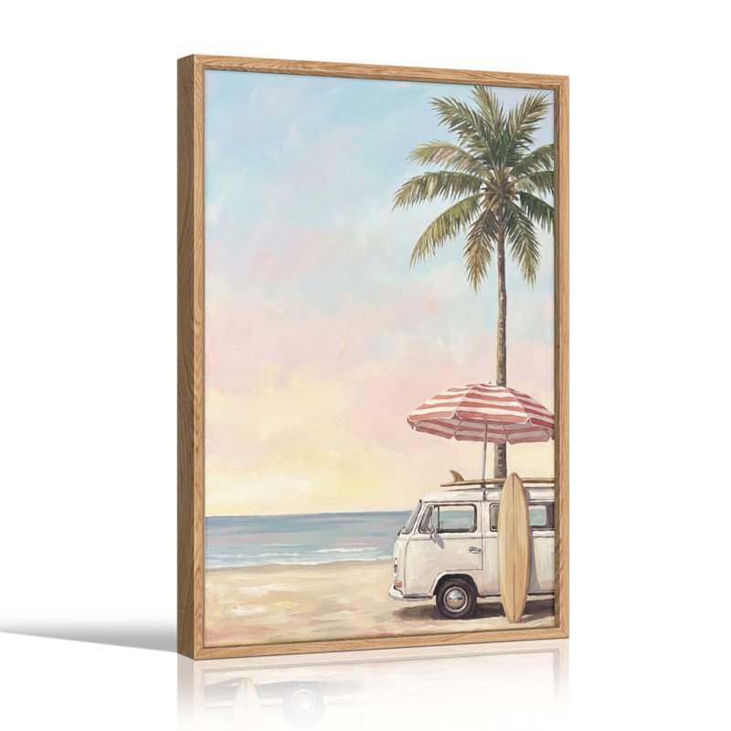 Ensemble de 1 tableau sur toile représentant une camionnette de plage, 24"H x 18"W, Natural