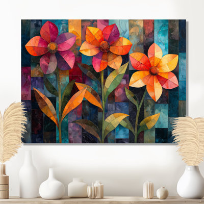 Géométrie fleur de pétunias dans des tons vibrants II - reproduction d'art traditionnelle en métal, art mural en métal pétunias