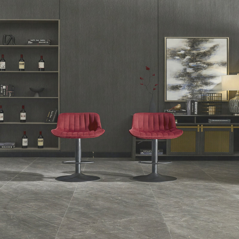 Tabouret de bar chromé à hauteur réglable avec repose-pieds et velours pivotant chromé, ensemble de 2