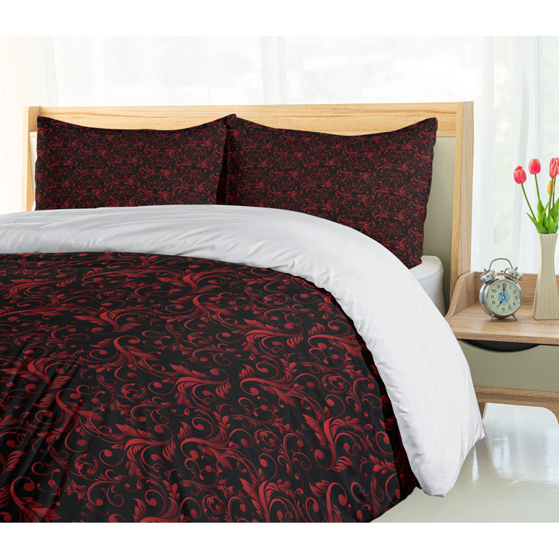 Victorian Black and Red Floral Queen Duvet Cover Set